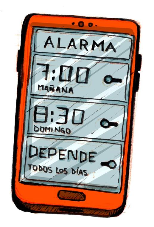 Ilustración de un celular con alarmas de lunes