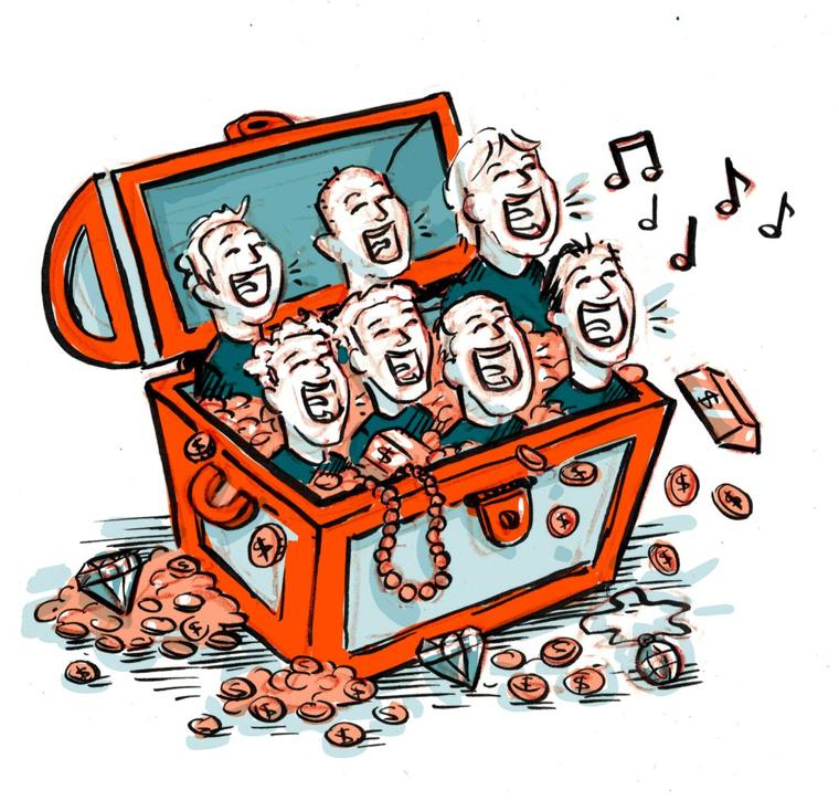 Cofre del tesoro lleno de personas cantando