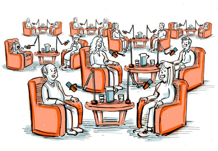 Personas conversando en sillones